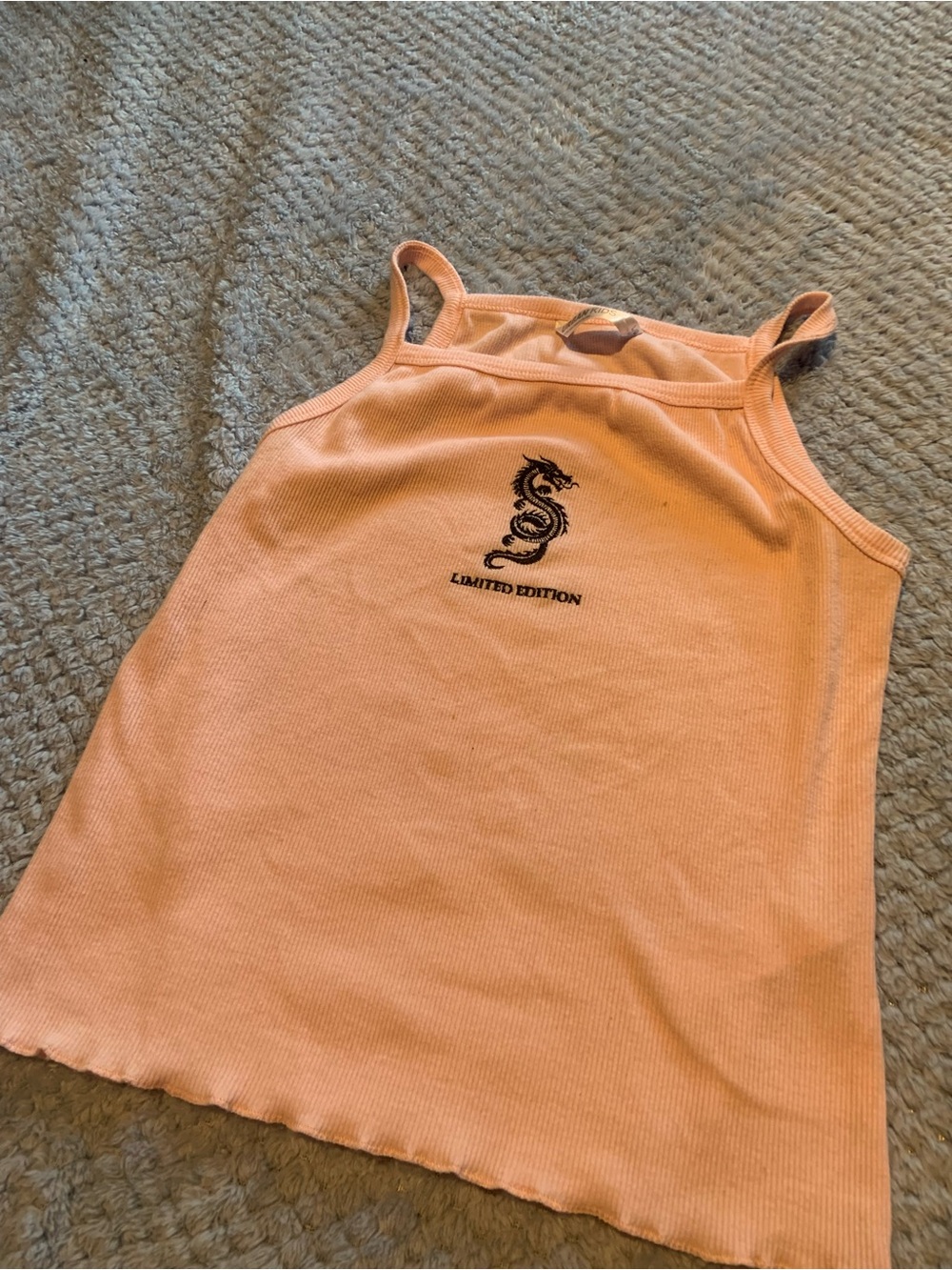 Light pink Ribbed Tank with embroidered Dragon Graphic
